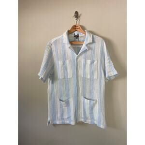 Todd Snyder Guayabera Shirt Blue/White Open-Knit Made in Italy Size XL